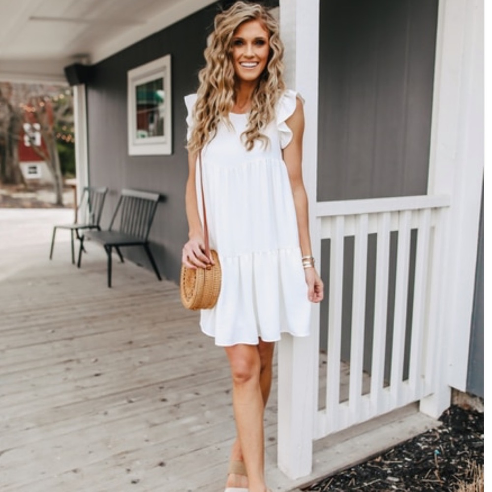 3 for $25 Everly Ivory Tiered Babydoll Dress - Picture 4 of 5